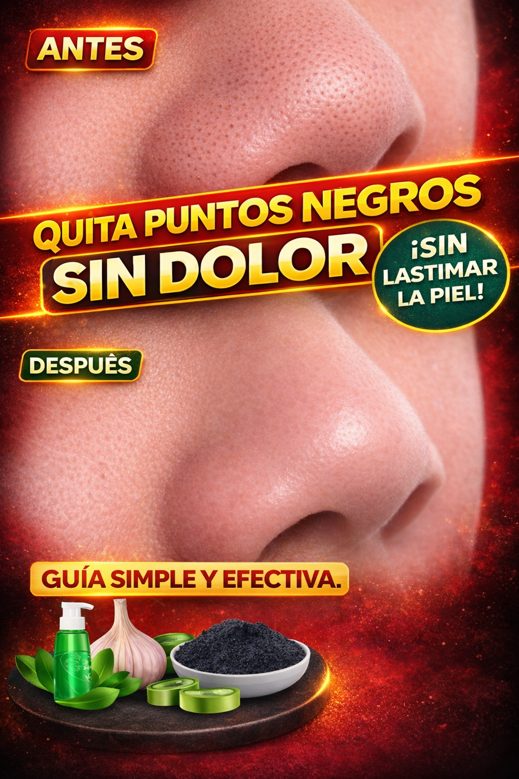 Antes y después de nariz con puntos negros eliminados sin dolor, piel limpia y poros reducidos con tratamiento natural efectivo